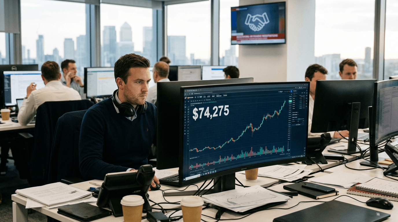 Bitcoin Maintains Position Above $70,000 Amid Geopolitical Easing, BTC/USD at $74,275