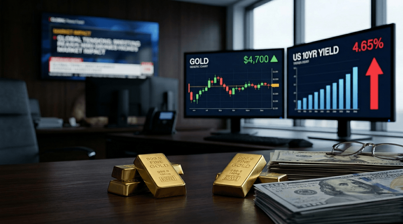 Gold Holds Steady at $4,700 Amid Safe-Haven Demand and Yield Pressures