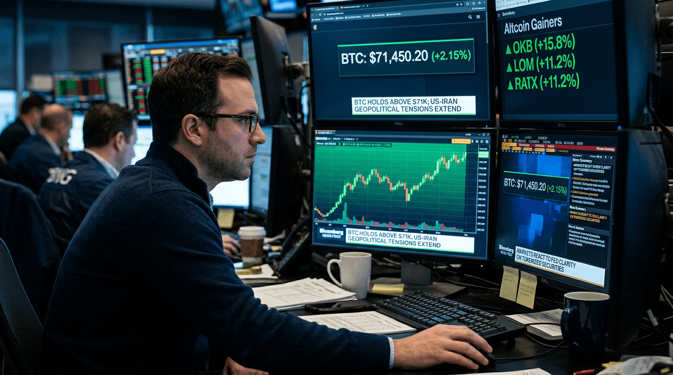 Bitcoin Holds Above $71K as US-Iran War Extends; Altcoins Lombard, OKB Rally on Fed Tokenized Securities Clarity
